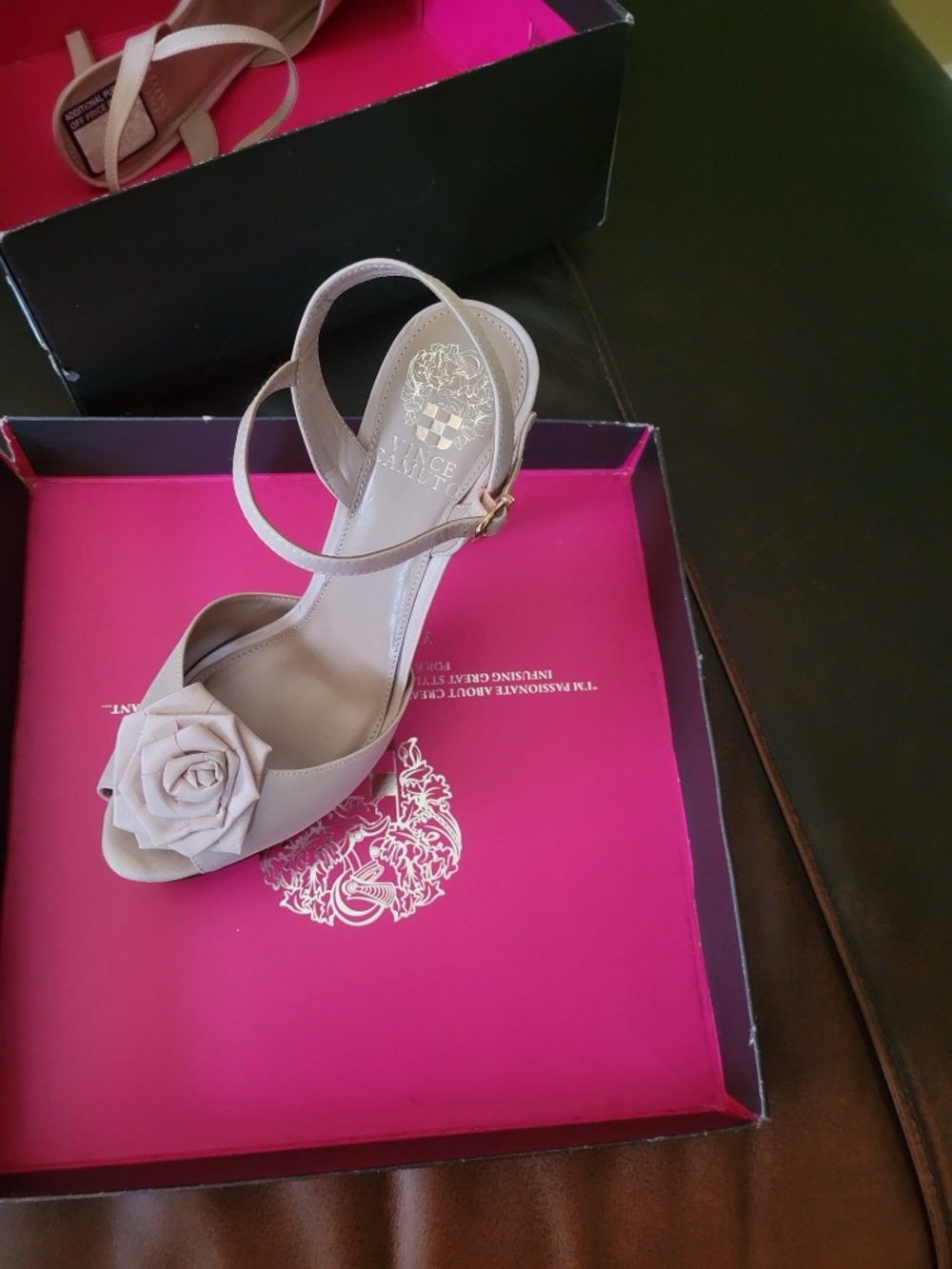Vince Camuto Blush Pink Open-Toe Floral Ankle-Strap Heels